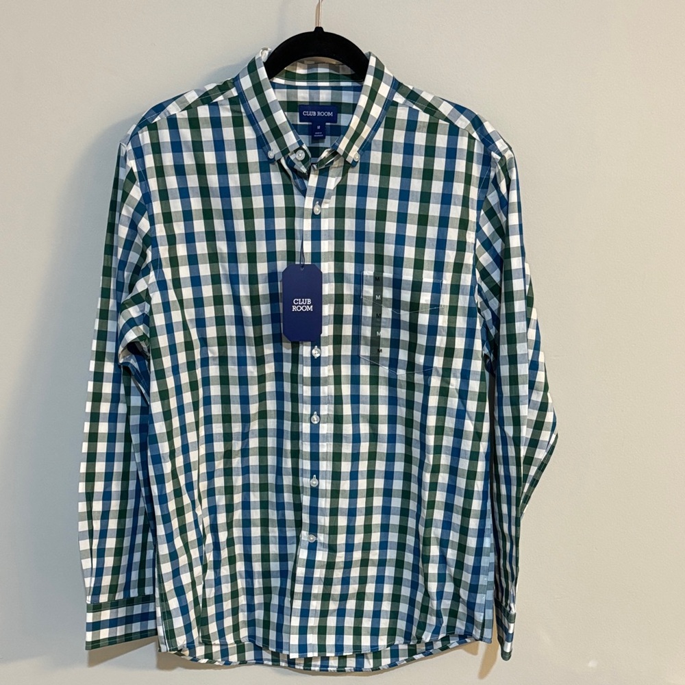 Club Room Blue & Green Gingham Long-Sleeve Button-Down Shirt